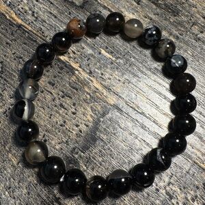 Genuine Silver Obsidian Beaded Bracelet